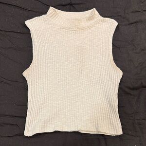 Forever 21 Ribbed Mock Neck Sleeveless Tank - Cream